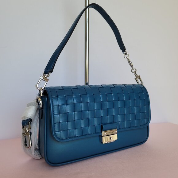 MICHAEL KORS Bradshaw Woven Smooth Leather Convertible Bag- Deep M.🎈⭐SALE $175. - Picture 3 of 16